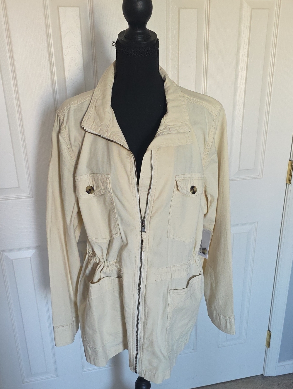 Light Cream Utility Anorak Jacket with Front Zip